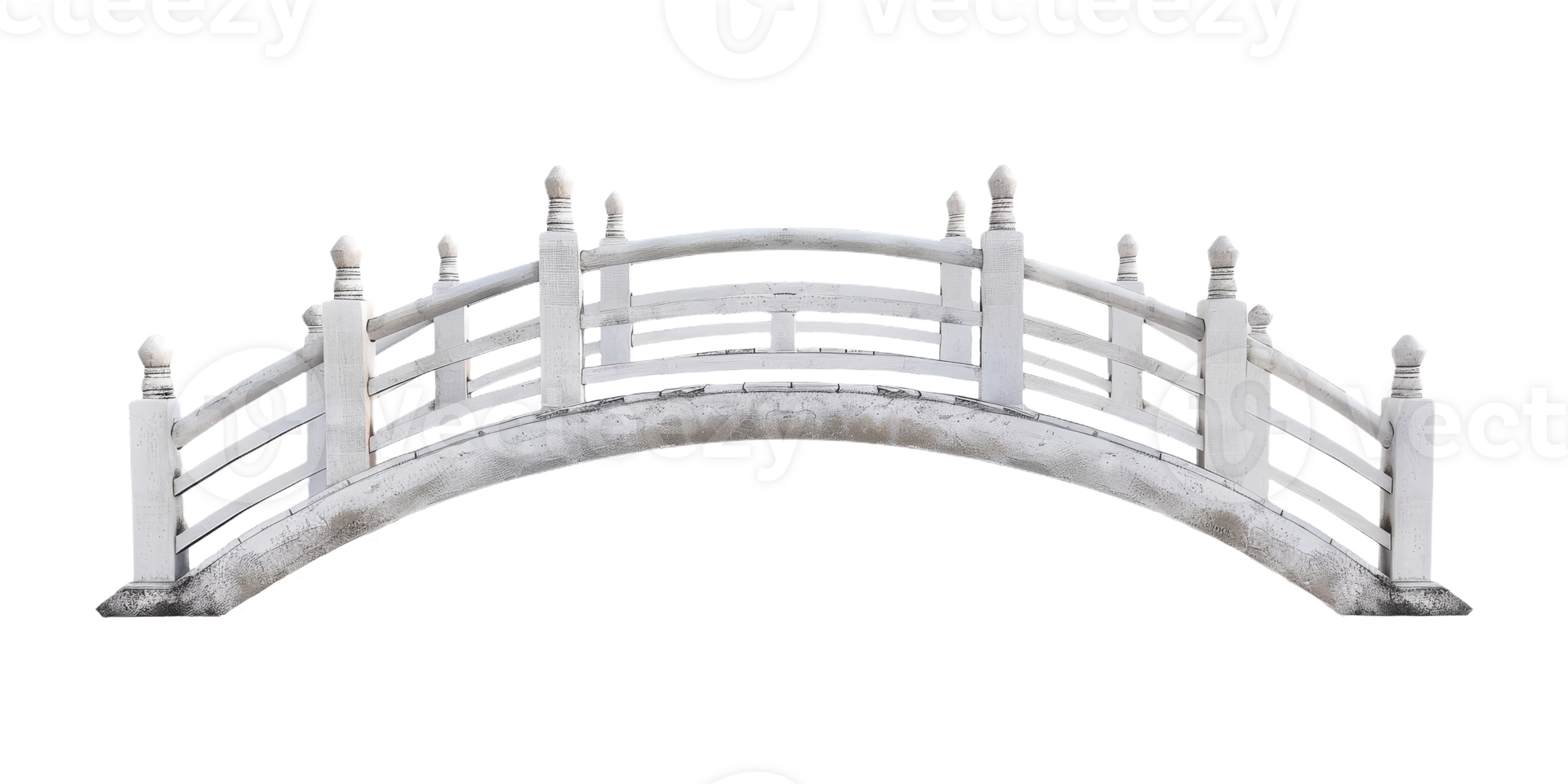 Side View of White Wooden Tied Arch Bridge With Railings on Isolated Background png