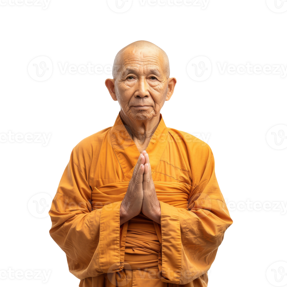 Spiritual Buddhist Monk Meditating with Hands in Prayer Isolated on Transparent Background png