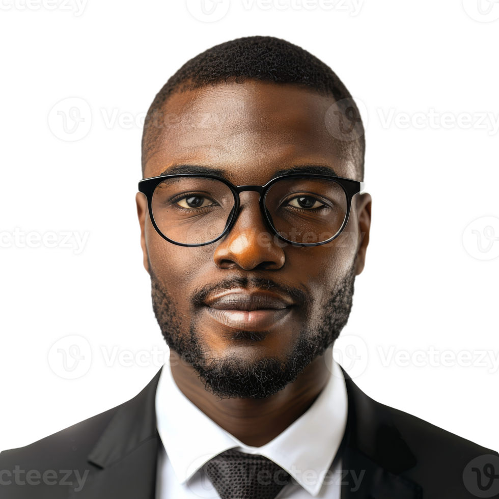 Close up front view portrait of African man lawyer isolated on transparent background png
