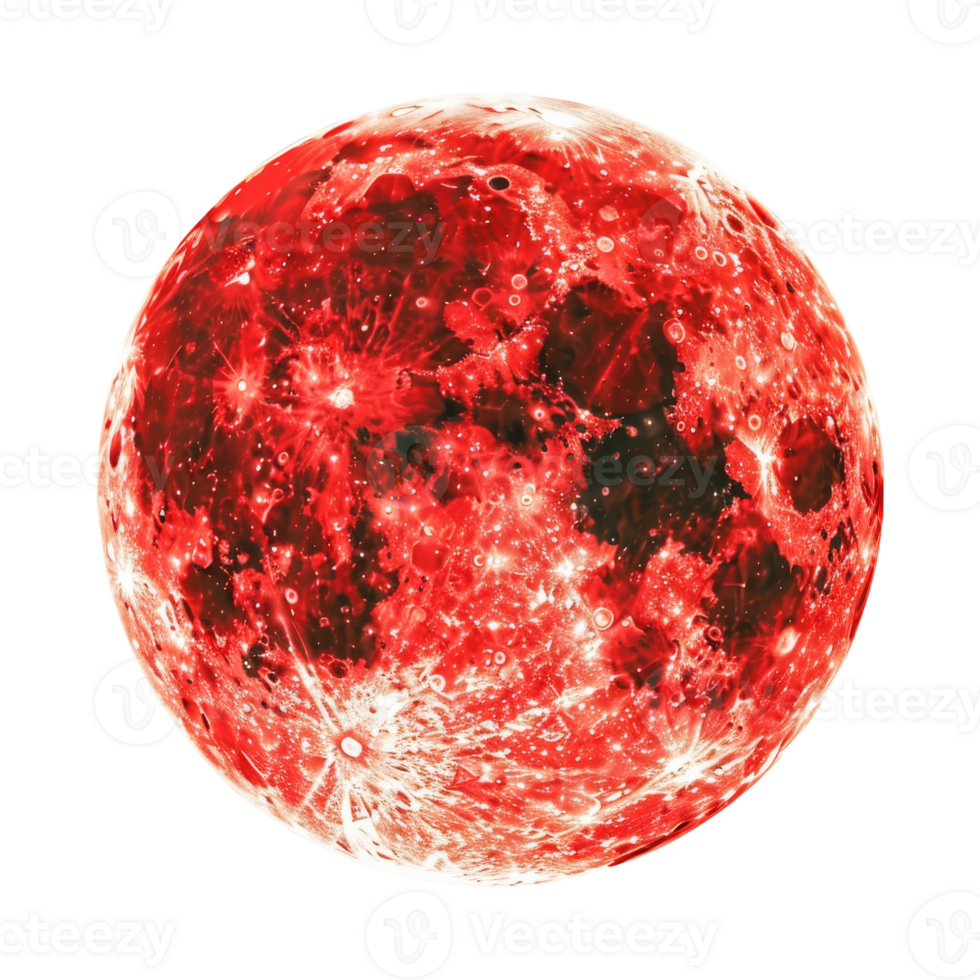 Red Moon On Isolated Background with Lunar Details and Textures png