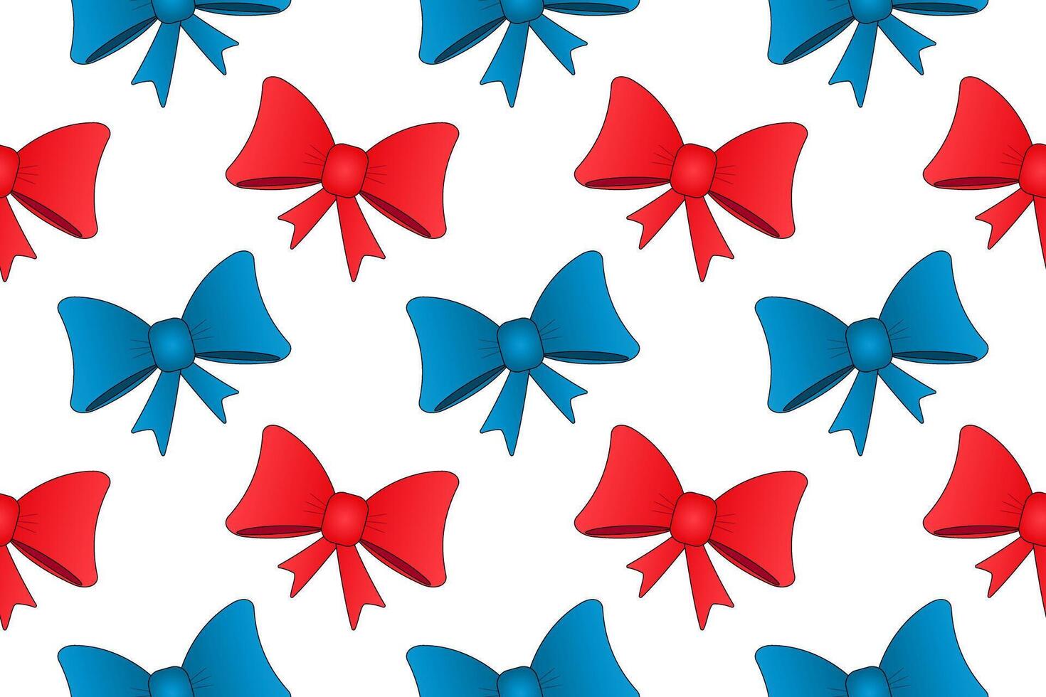 A seamless pattern featuring red and blue festive bows on a white background. Ideal for holiday decor, gift wrapping, and design projects. vector