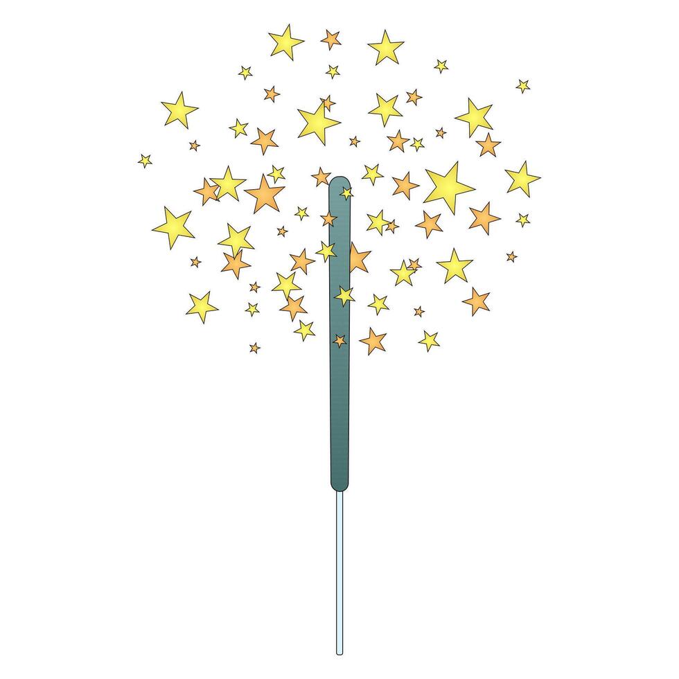 Festive sparkler with bright stars, perfect for Christmas, New Years Eve, and holiday celebrations. Ideal for cards and decorations. vector