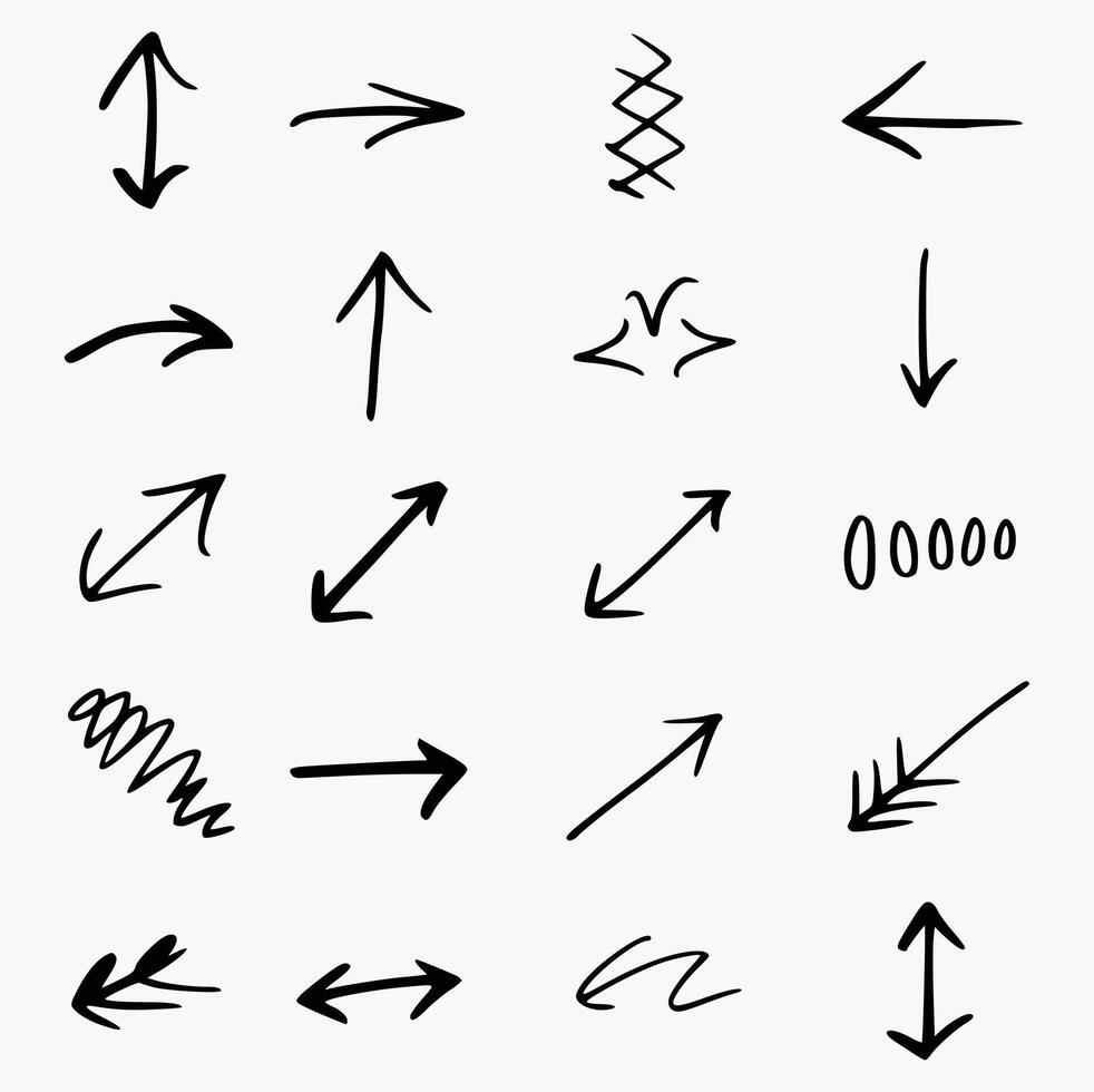 A set of different arrows drawn in black ink vector