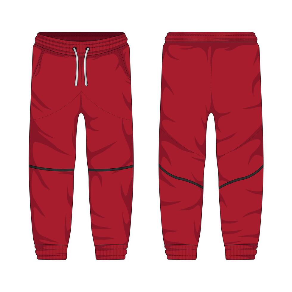 Red men sweatpants mockup front and back view vector