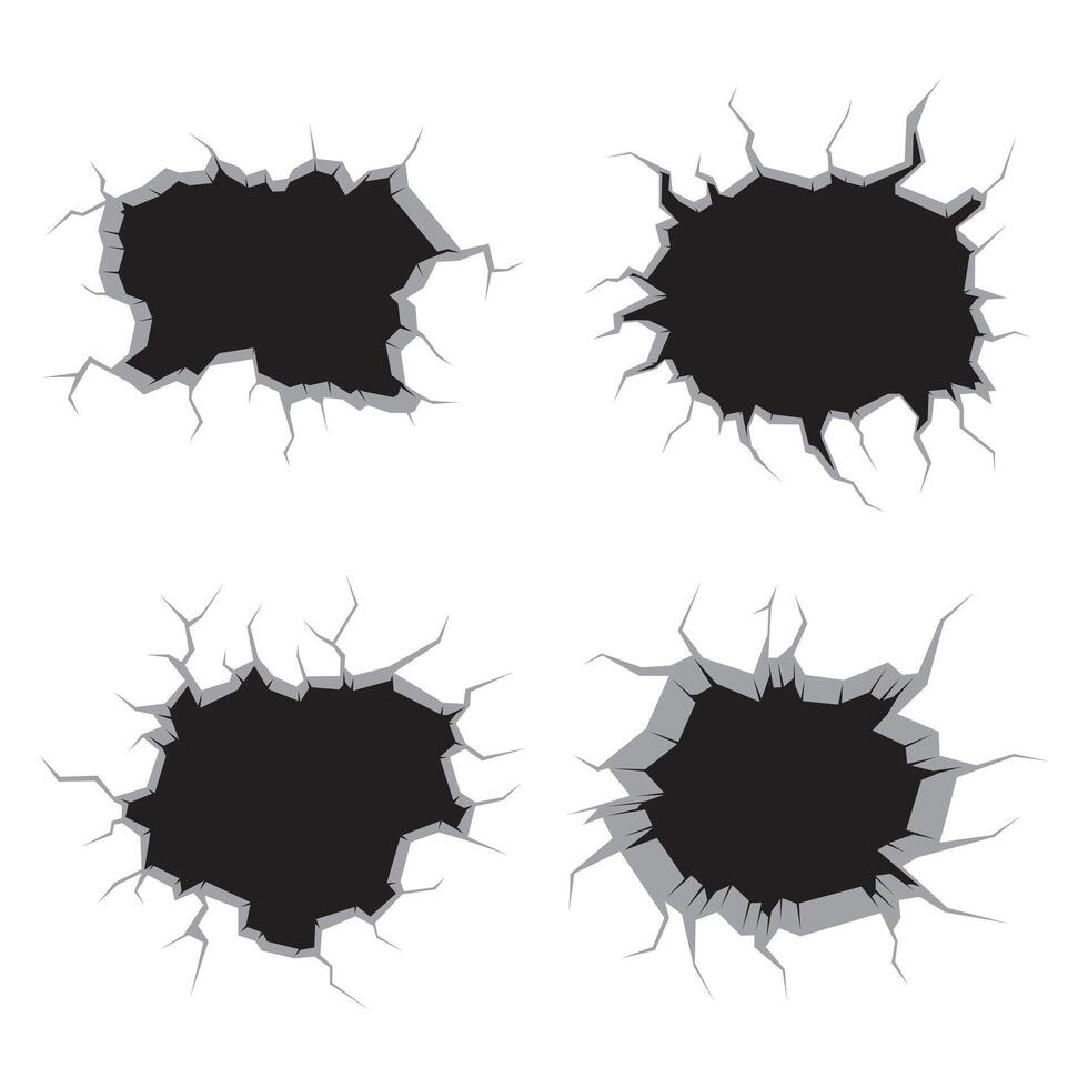 Set of illustration cracked and destroyed wall vector