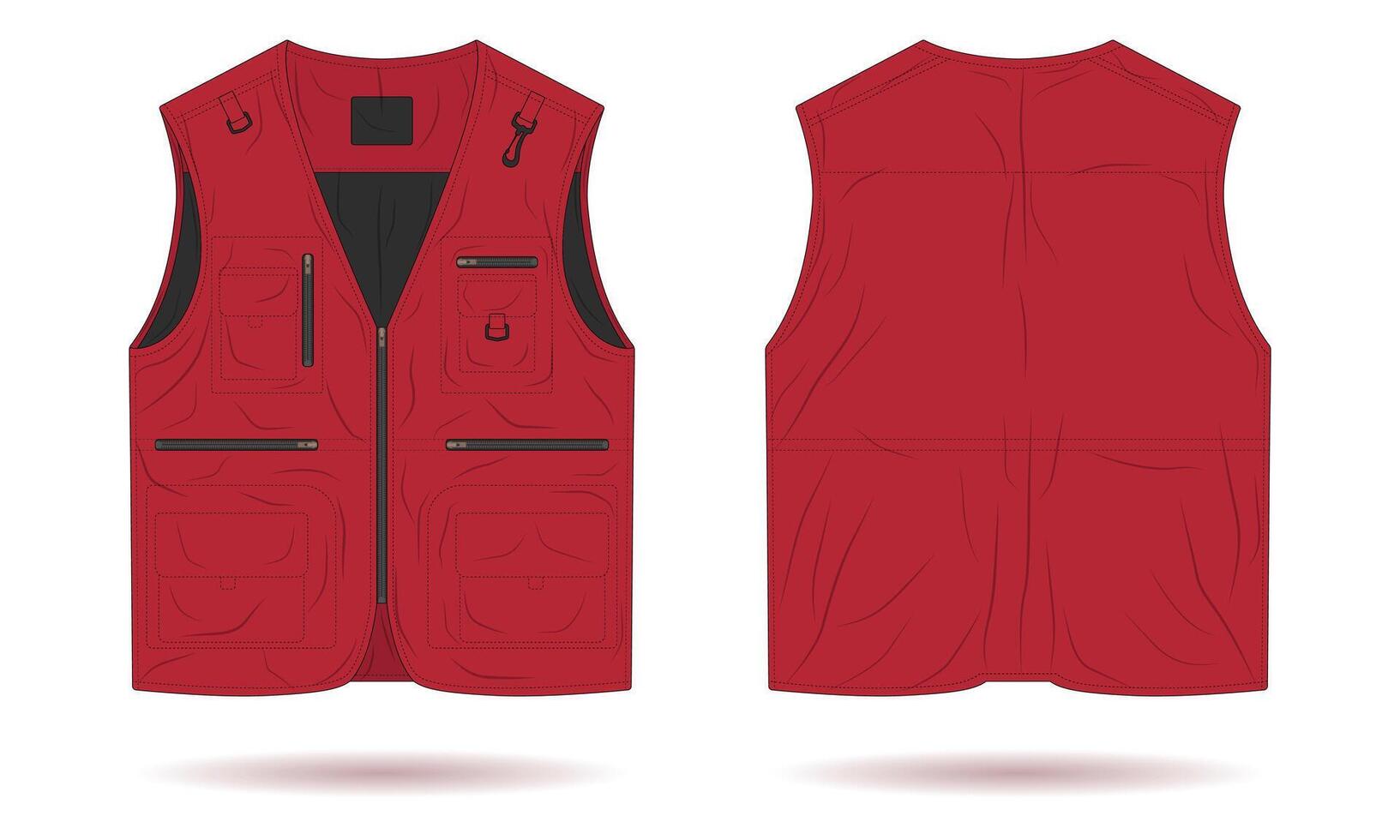 Red outdoor fishing vest mockup vector