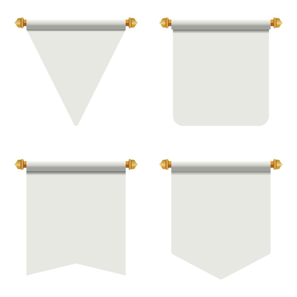 Collection of white blank royal pennant flags vector