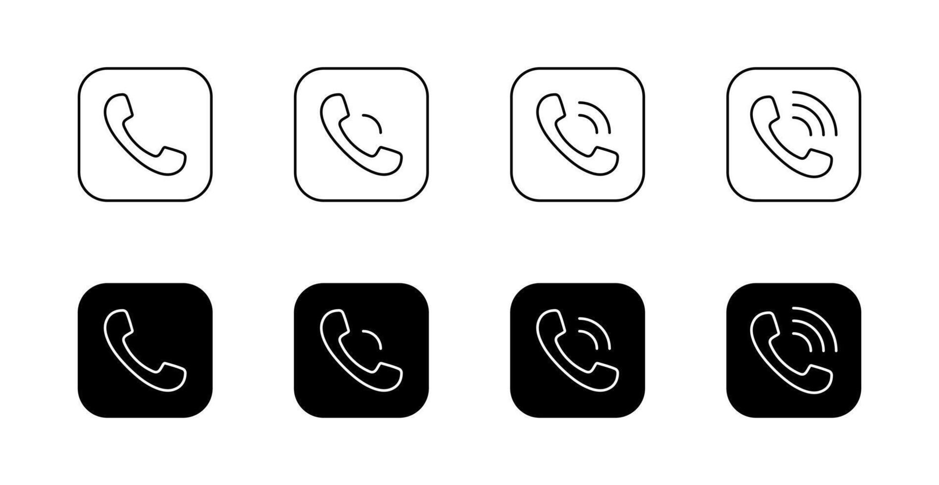 Phone call line icon set on black square. Handset outline sign symbol vector