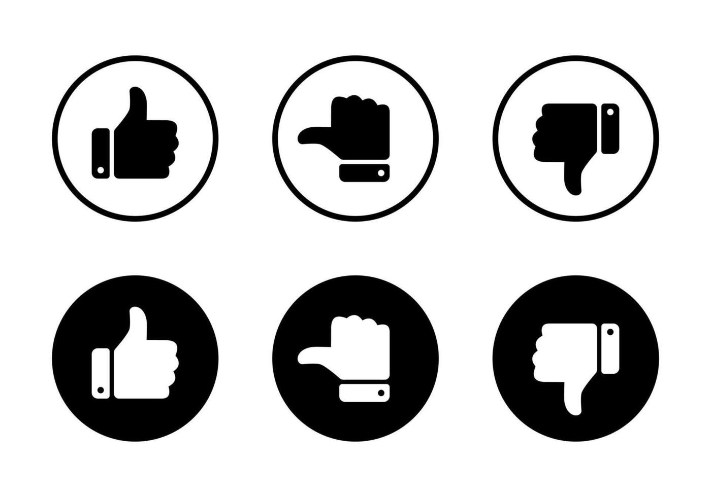 Like, neutral, and dislike thumb icon on black circle. Feedback sign symbol vector