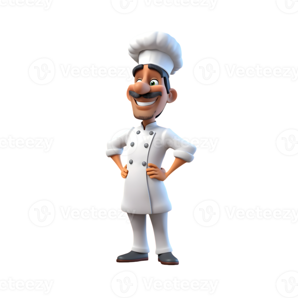 Friendly 3D Chef Character in Apron and Hat with Smile png