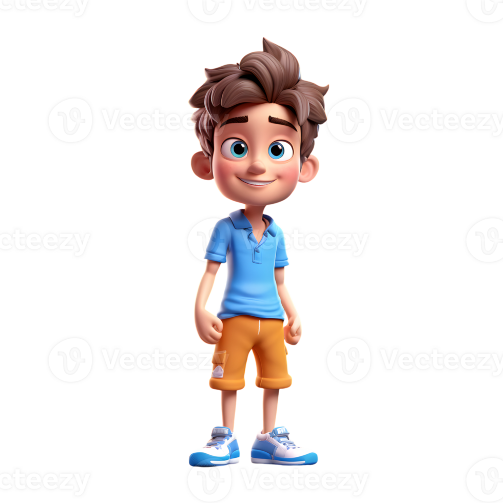 Cute Young Boy in 3D Cartoon Style, Perfect for Animations png