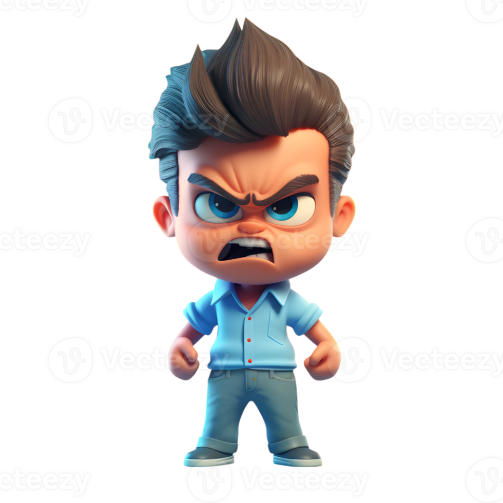 Expressive 3D Cartoon Character of an Angry Young Boy png