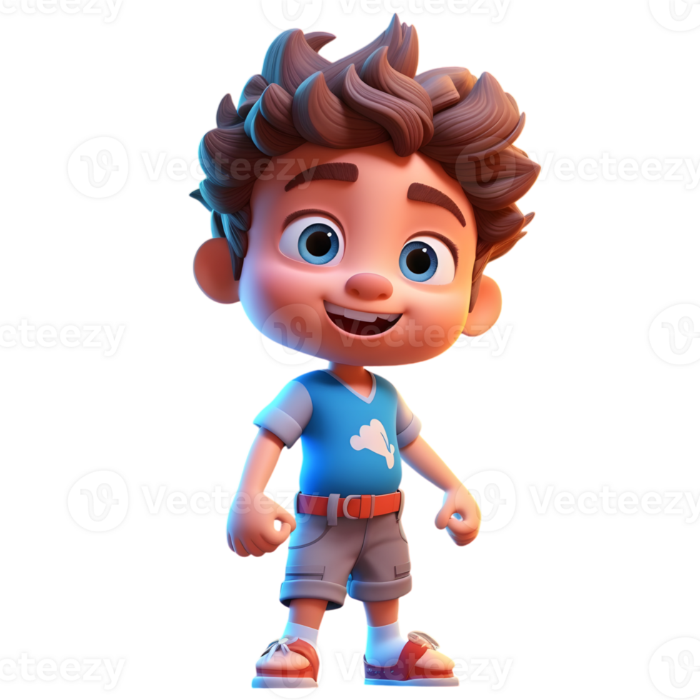 Adorable 3D Cartoon Boy Character with Playful Expression png