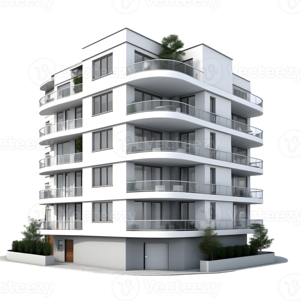 3D Modeled Apartment Building Render Isolated for Design Presentations png