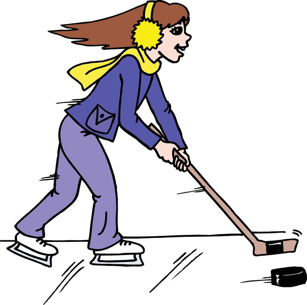 Cartoon illustration of a girl playing ice hockey vector