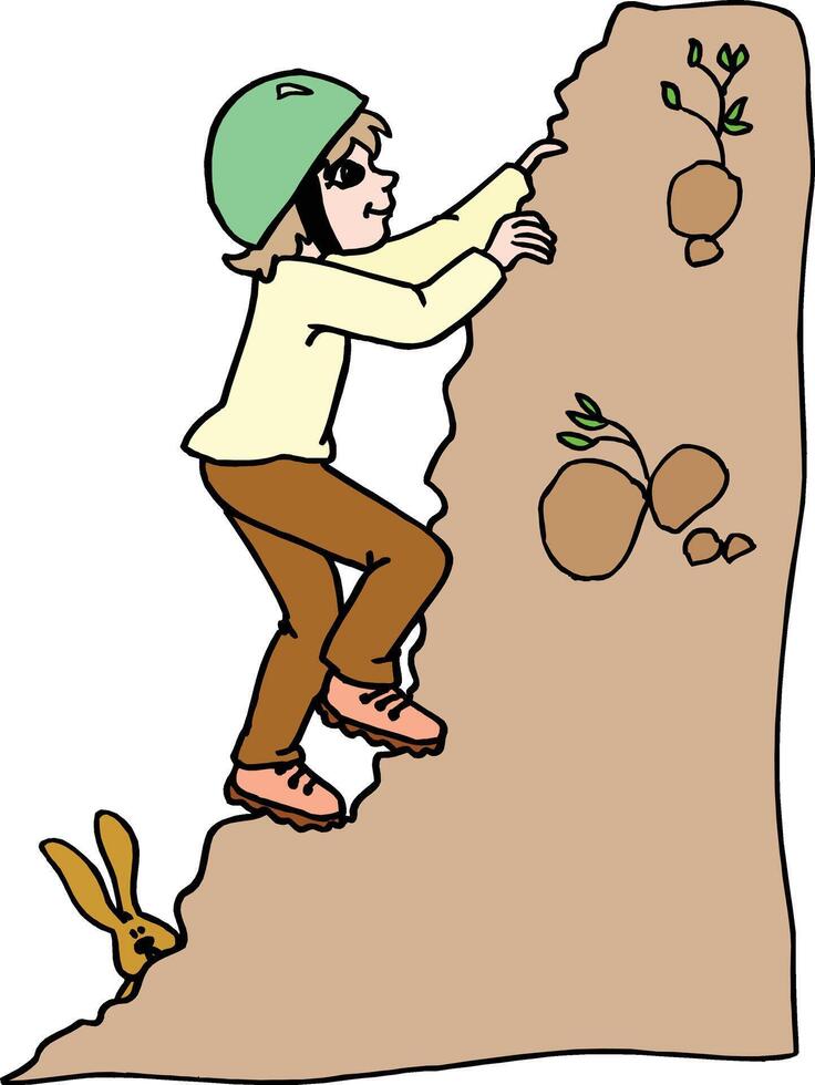 Girl climbing mountaineering Cartoon illustration vector