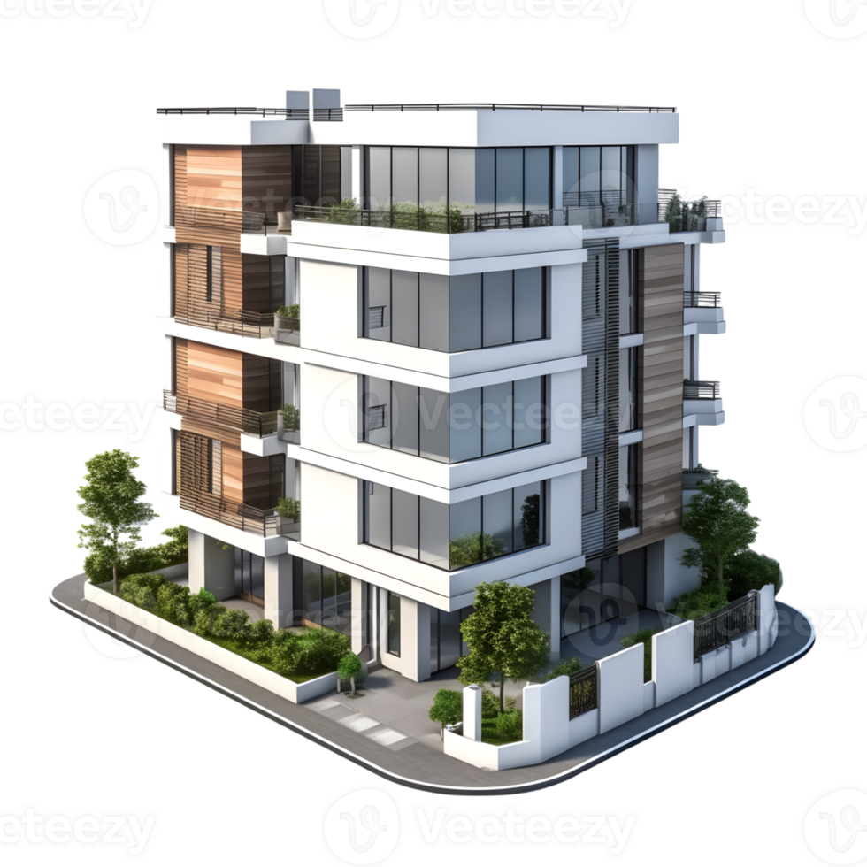 High-Resolution Isolated Apartment Building Model for Architecture Projects png