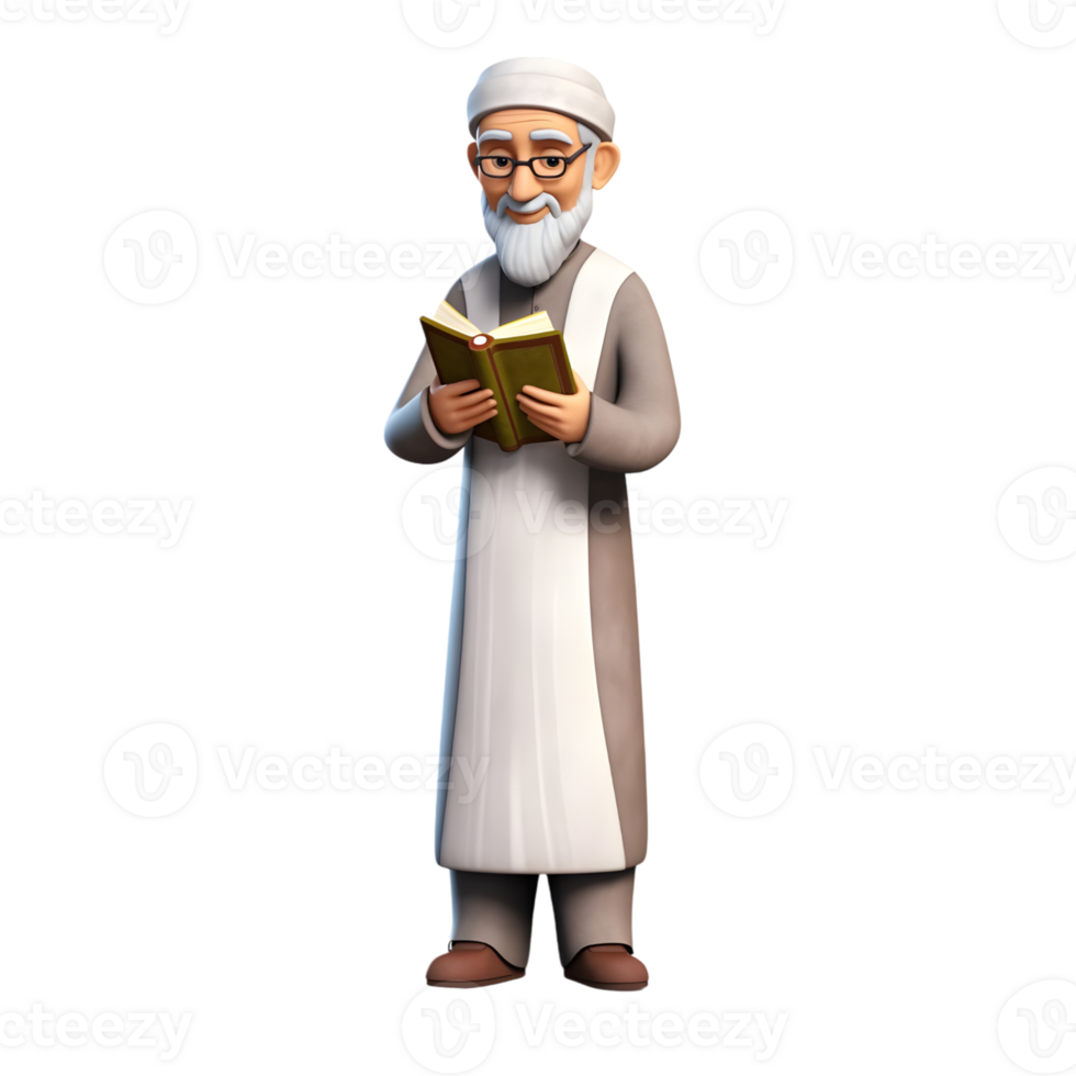 3D Cartoon Muslim Imam Character with Beard png