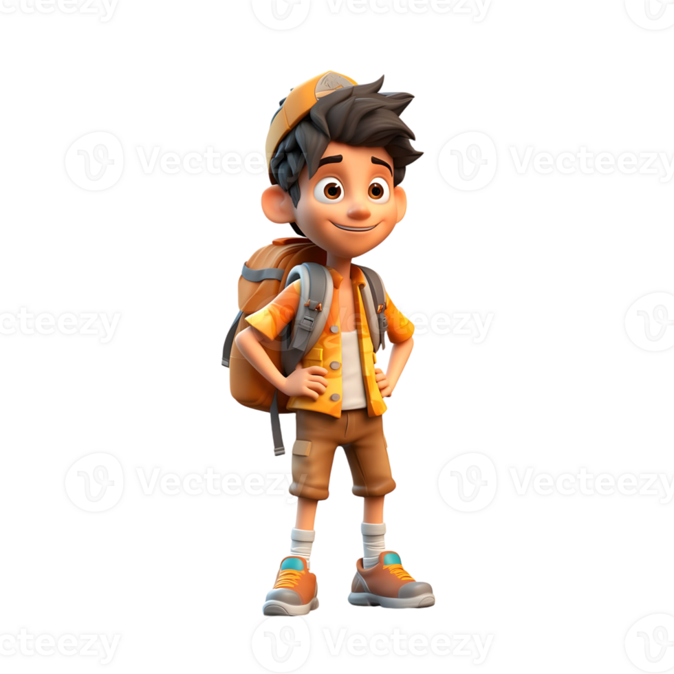 Curious Boy with Backpack Exploring New Places and Cultures png