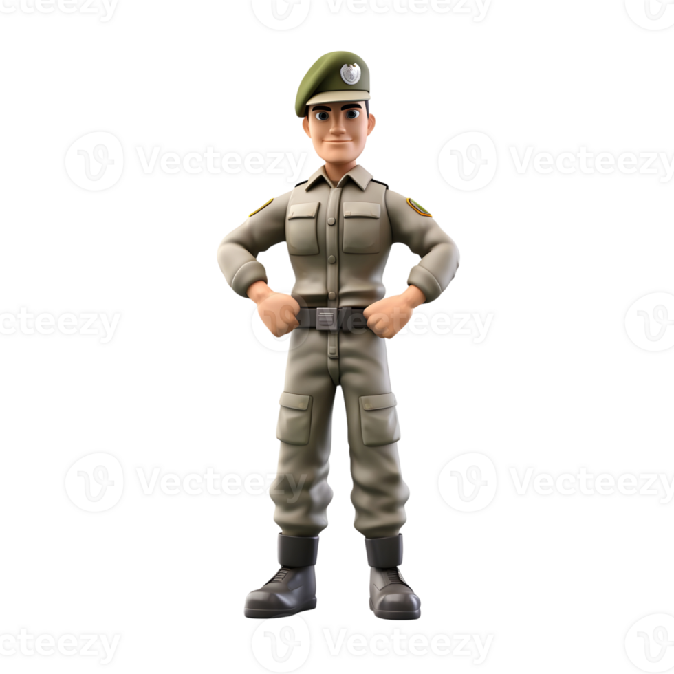 3D Cartoon Boy Soldier in Army Uniform Military Character Illustration png