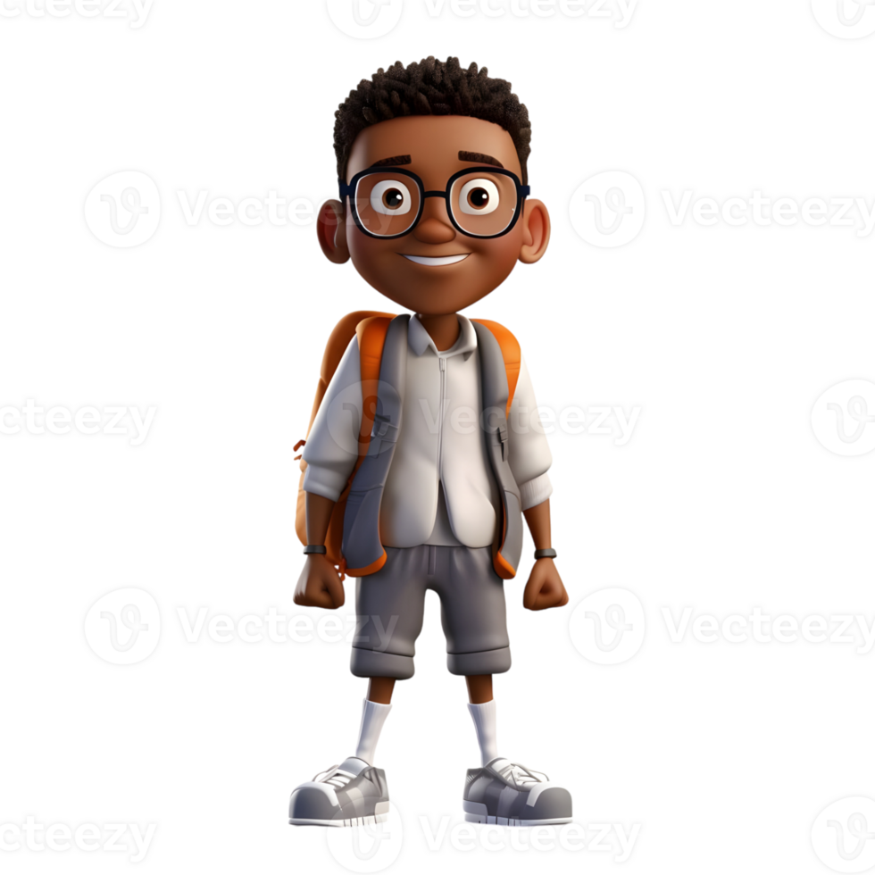 Fun 3D Cartoon Boy with School Bag for Kids Illustrations png