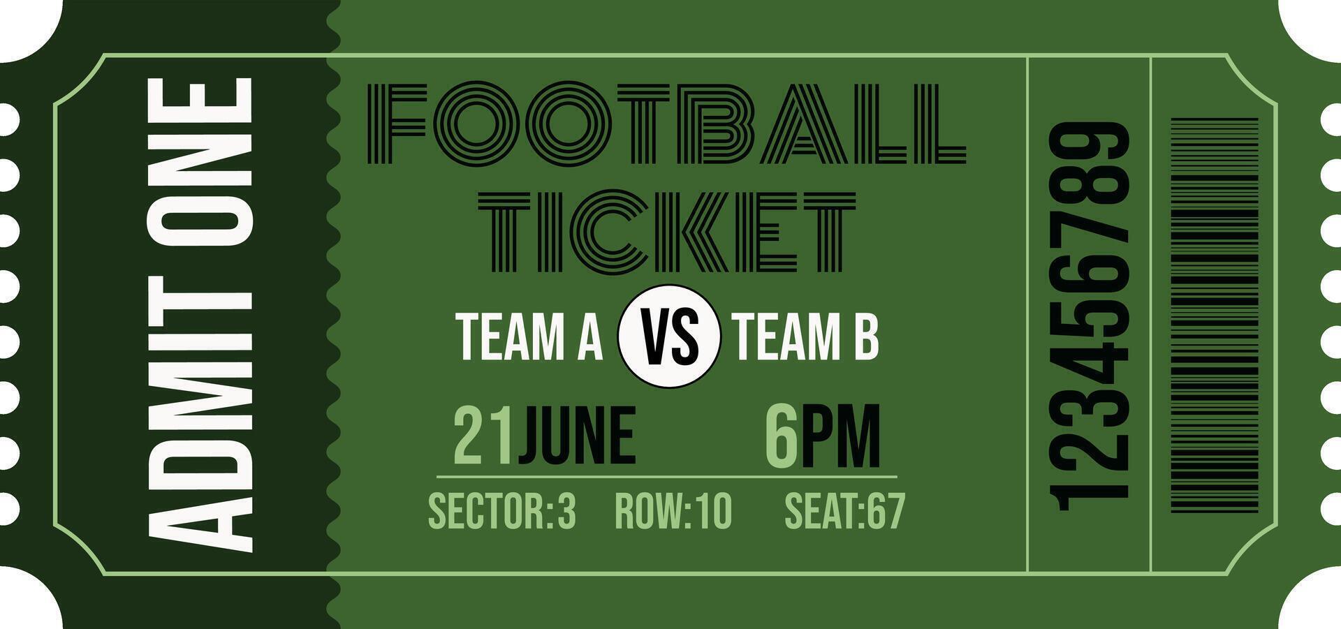 Football match ticket. Admit one. vector