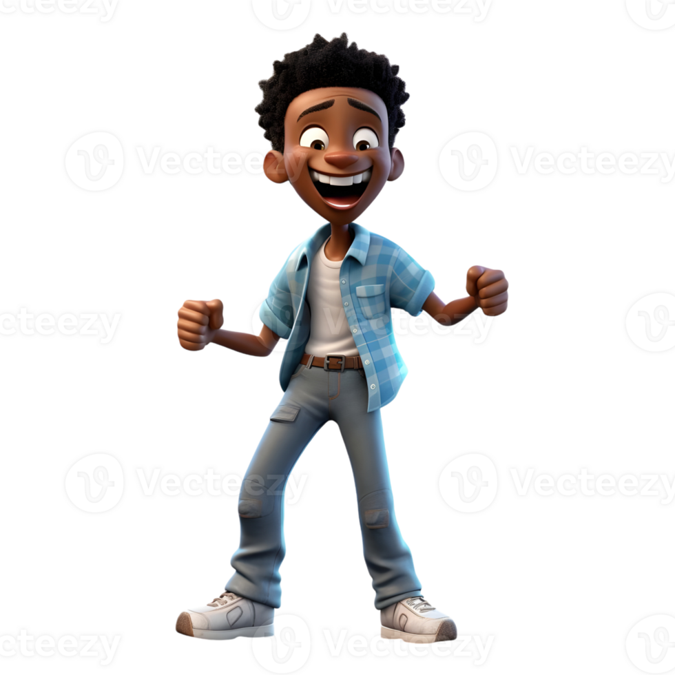 Happy Black Boy 3D Figure Showing Joyful Expression png