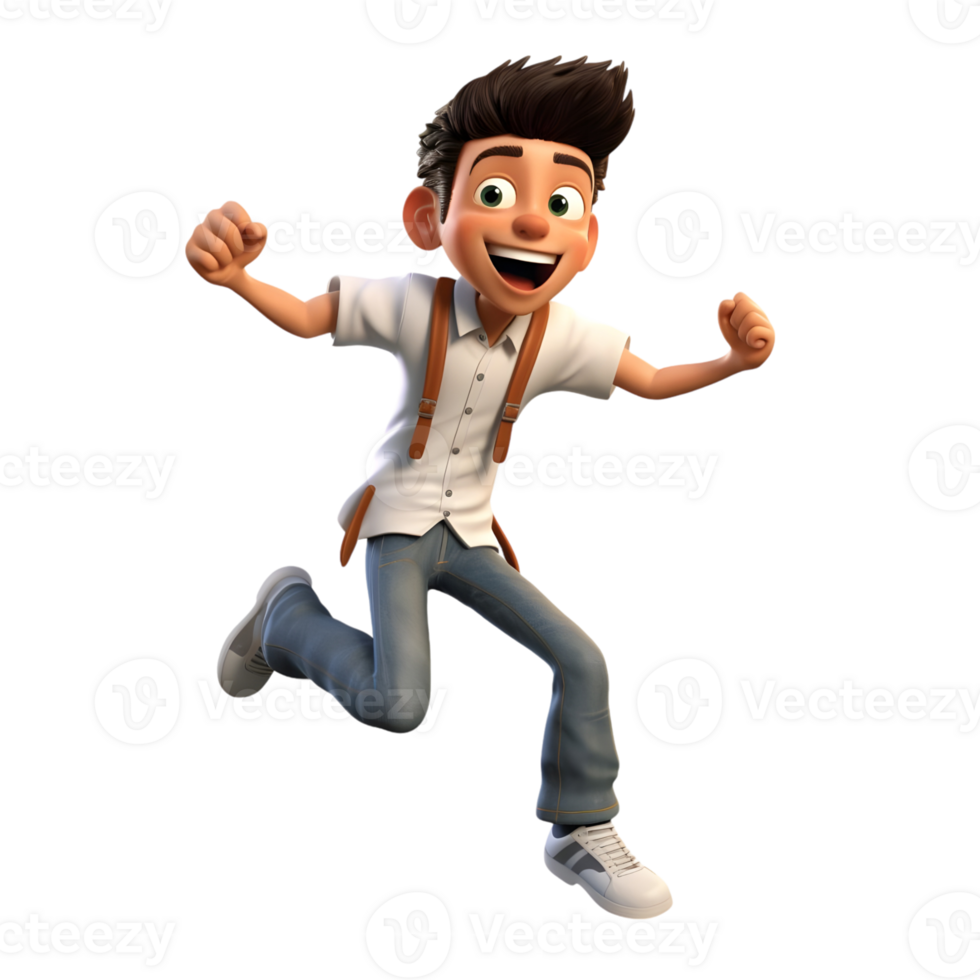 Excited 3D Cartoon Boy Celebrating in Happy Mood png