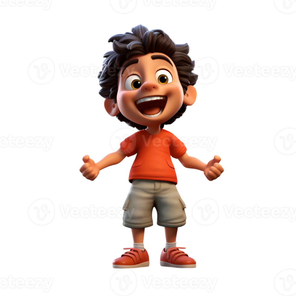 3D Cartoon Boy Radiating Happiness and Positivity in Action png