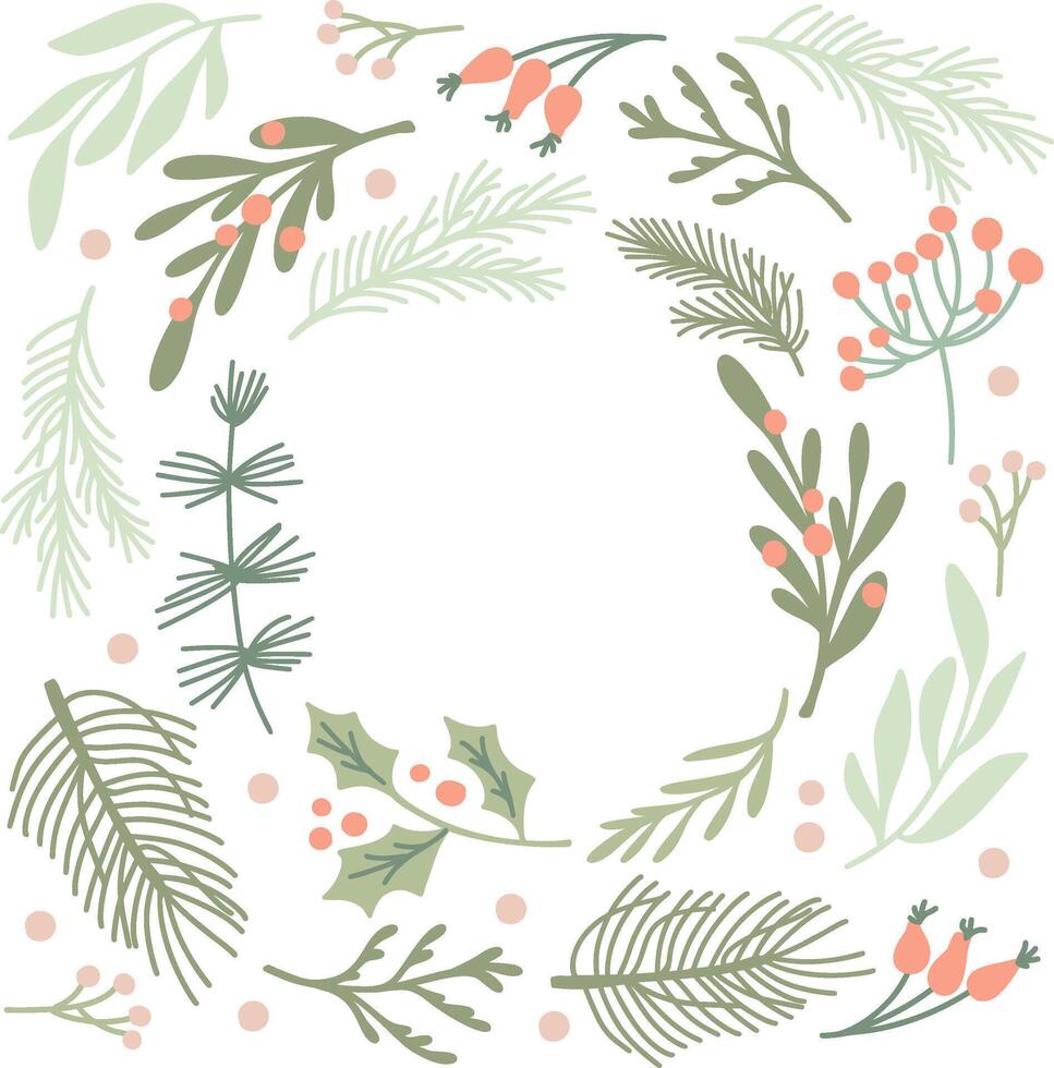 Christmas frame foliage creating a festive border on white background for holiday winter cards vector