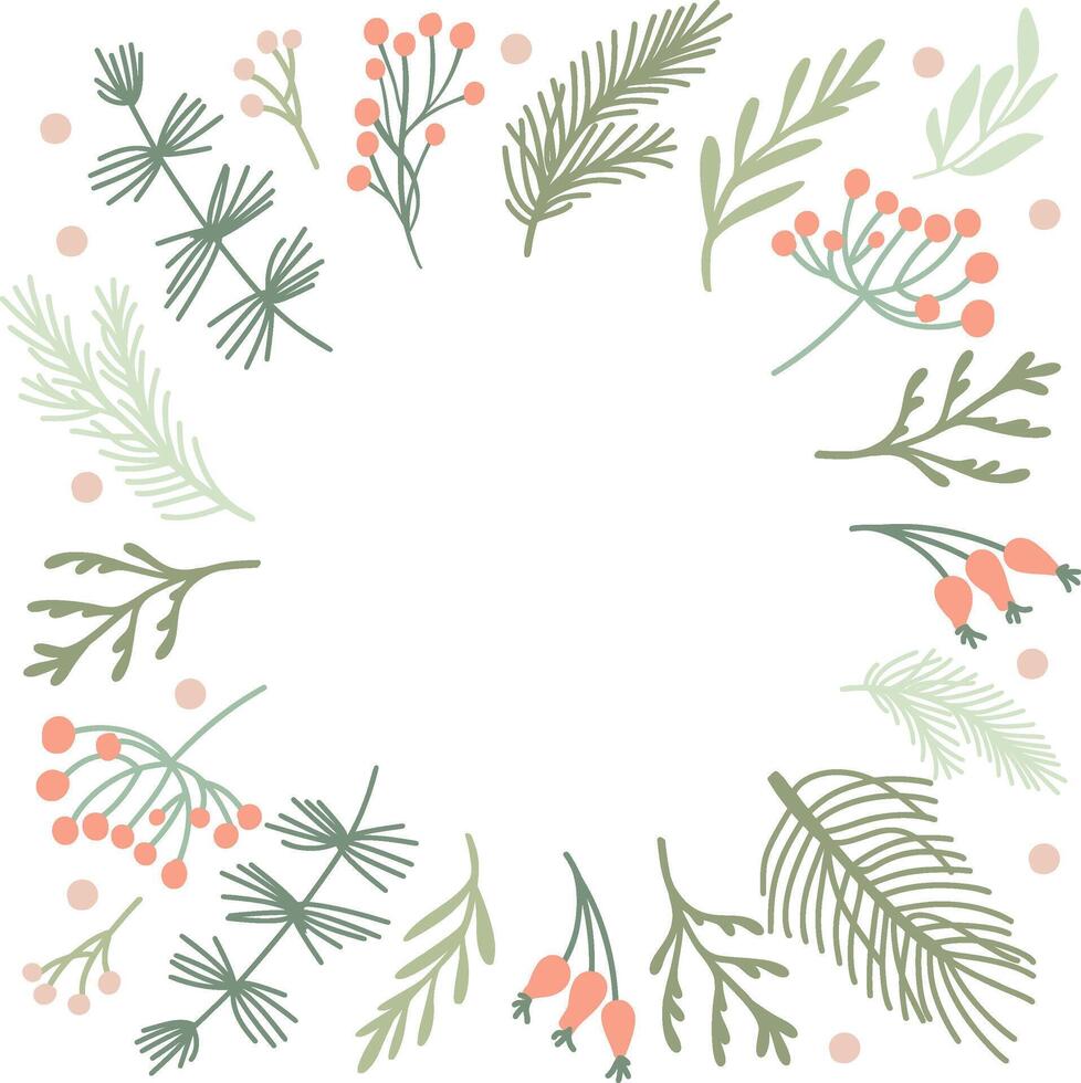 Christmas frame foliage creating a festive border on white background for holiday winter cards vector