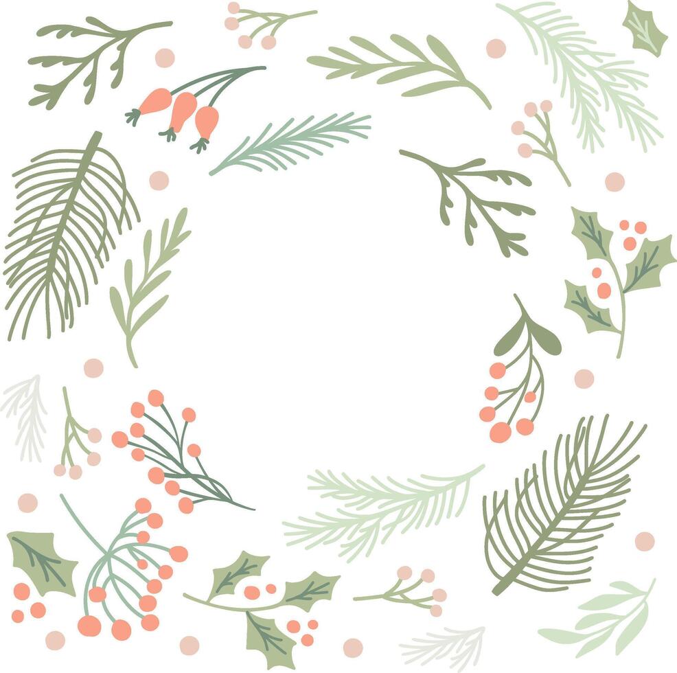 Christmas foliage creating a festive border on white background for holiday winter cards vector
