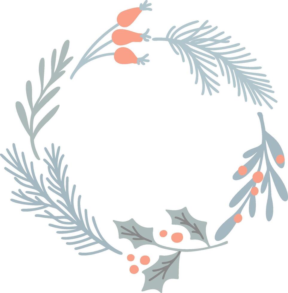 Christmas wreath with holly, berries, and pine branches creating festive decoration frame for holiday winter cards vector