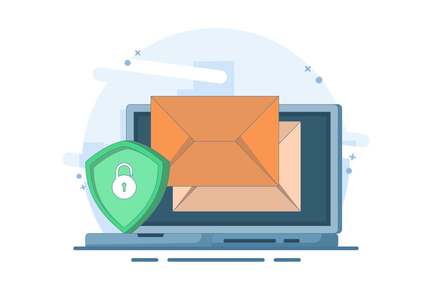 Email service security concept, Electronic email messages as part of business marketing. Cybersecurity, digital data protection suite. Protecting online access to email in an electronic mailbox. vector
