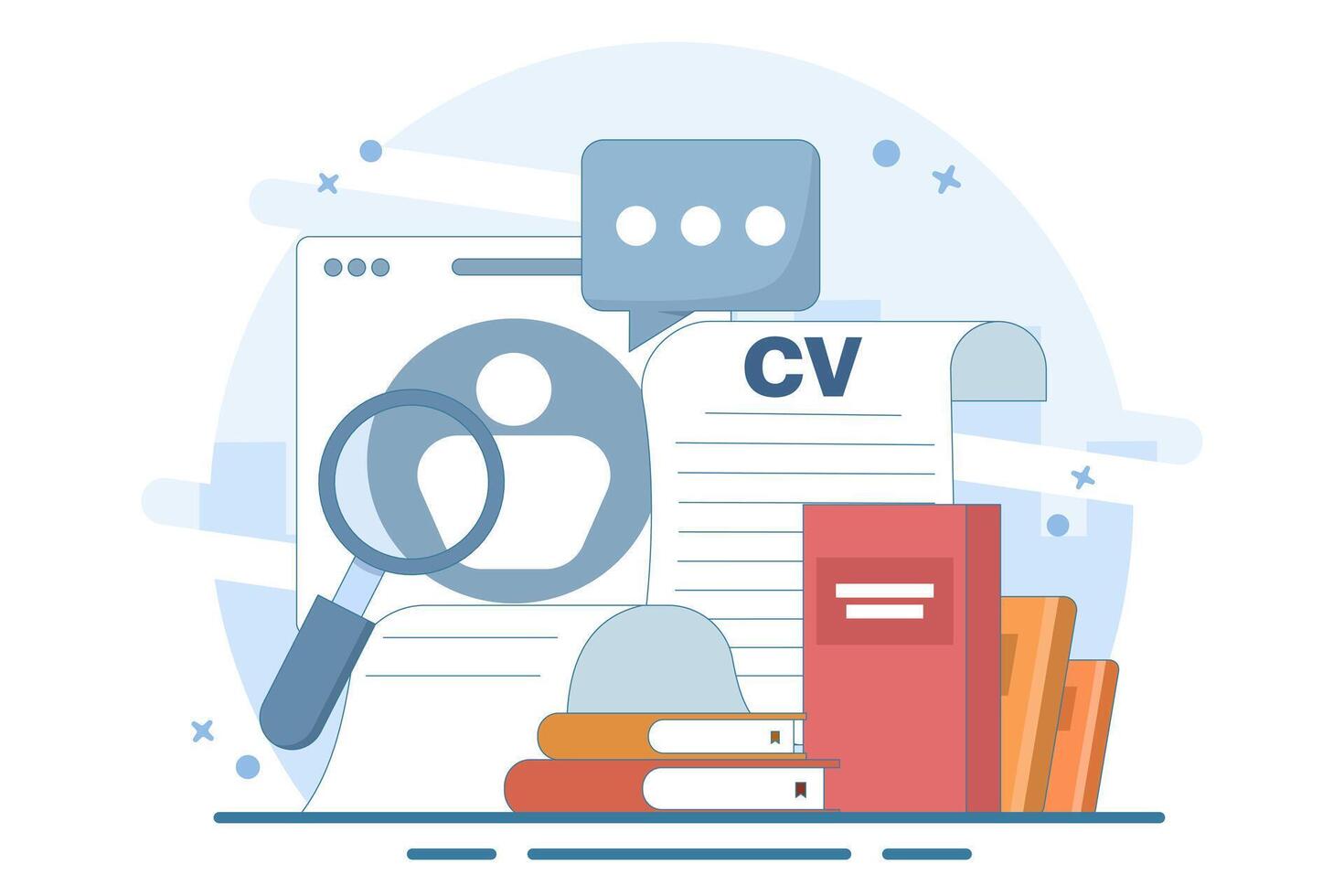 job search concept. recruitment agency. online job interview, recruitment process, candidate selection, CV, resume and job vacancies. illustration for web banner. vector