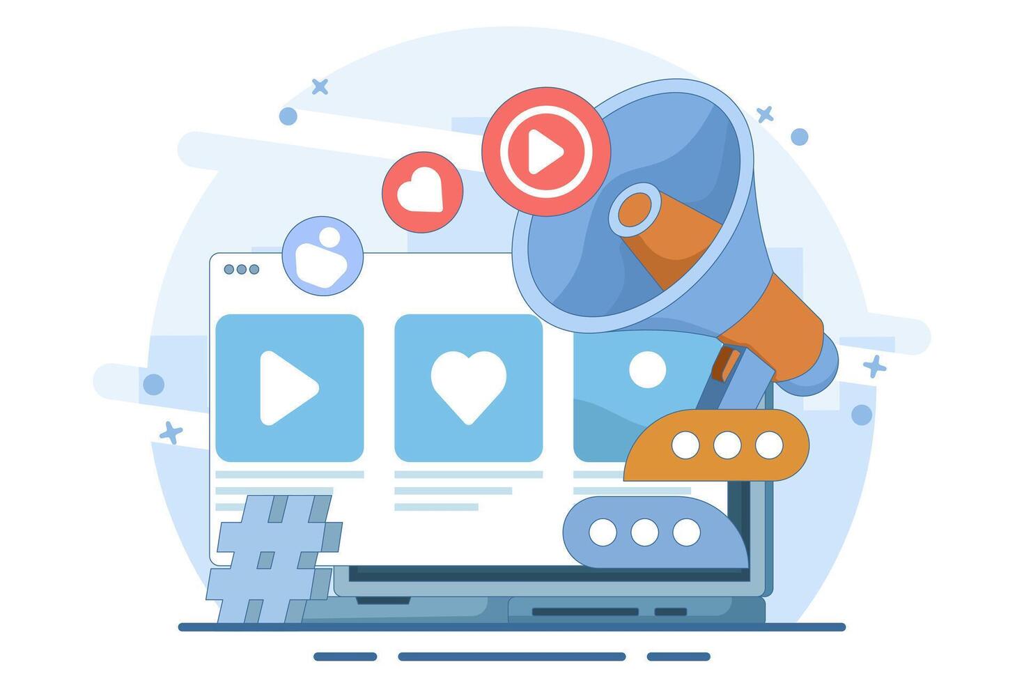 Social media marketing concept for landing page, web banner, app. Online business strategy, business content strategy, marketing materials, digital marketing online connection. Flat illustration. vector