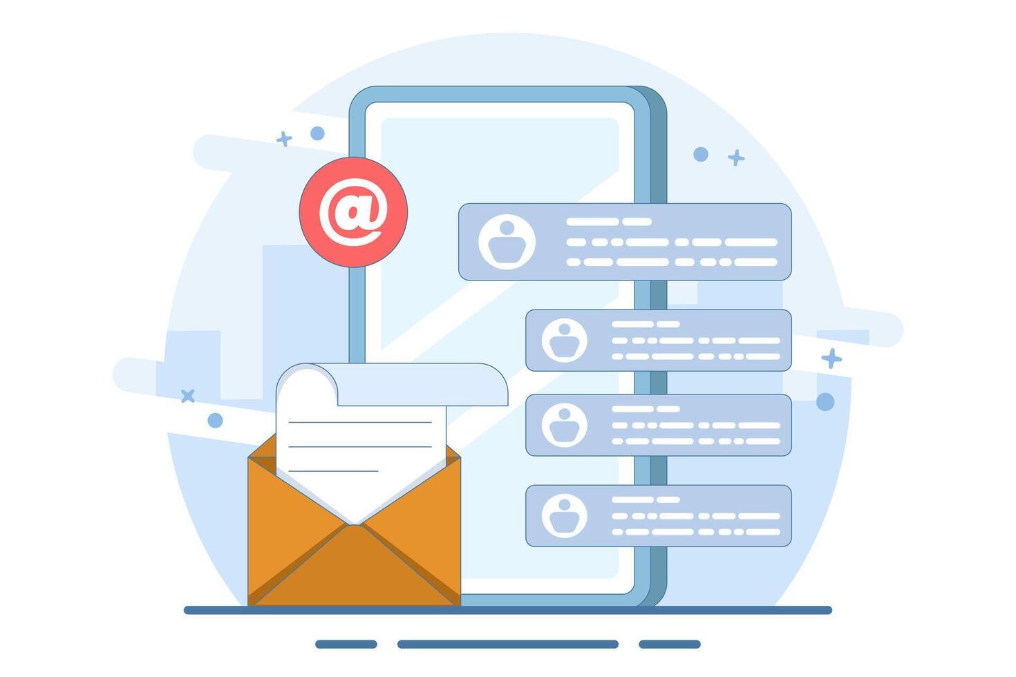 Email marketing concept, Online business strategy, Advertising, Email newsletter, sending messages, Marketing material concept for page, web, social media, infographics. Flat illustration. vector