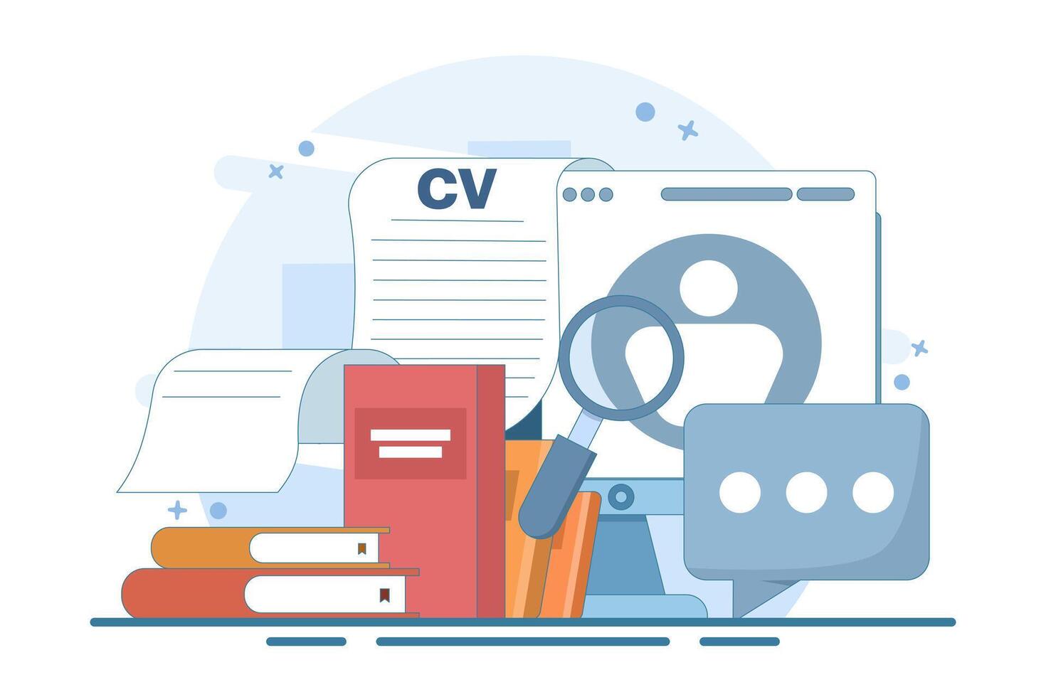 job search concept. recruitment agency. online job interview, recruitment process, candidate selection, CV, resume and job vacancies. illustration for web banner. vector