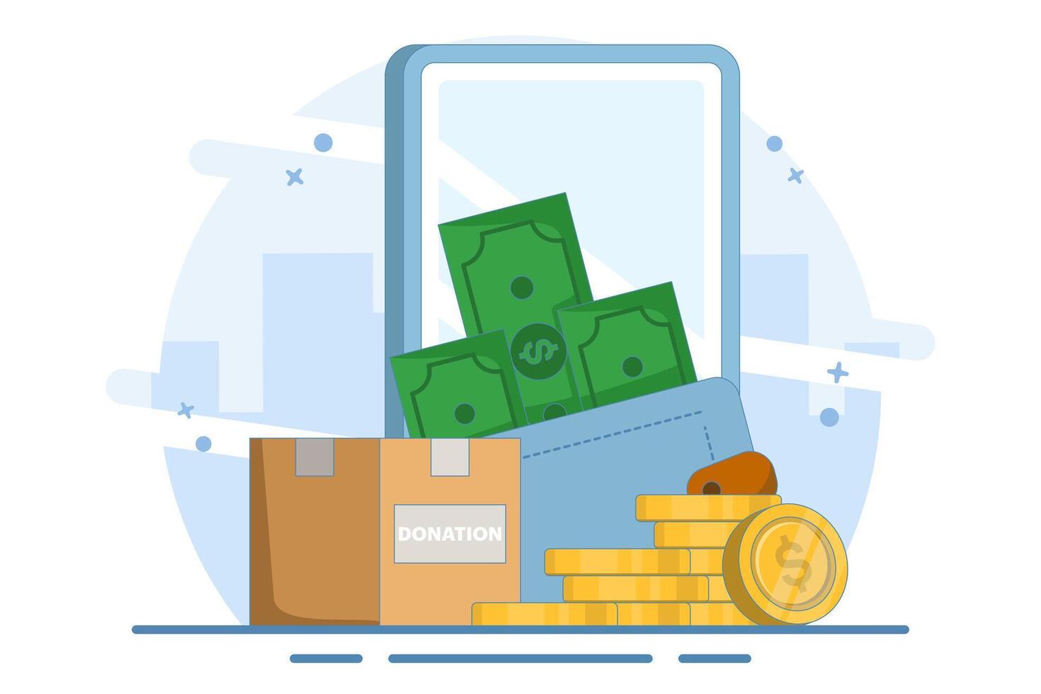Charity Donation Concept, online donation with full attention to help and support others, giving money or volunteering, mobile social app concept to help others. flat illustration. vector