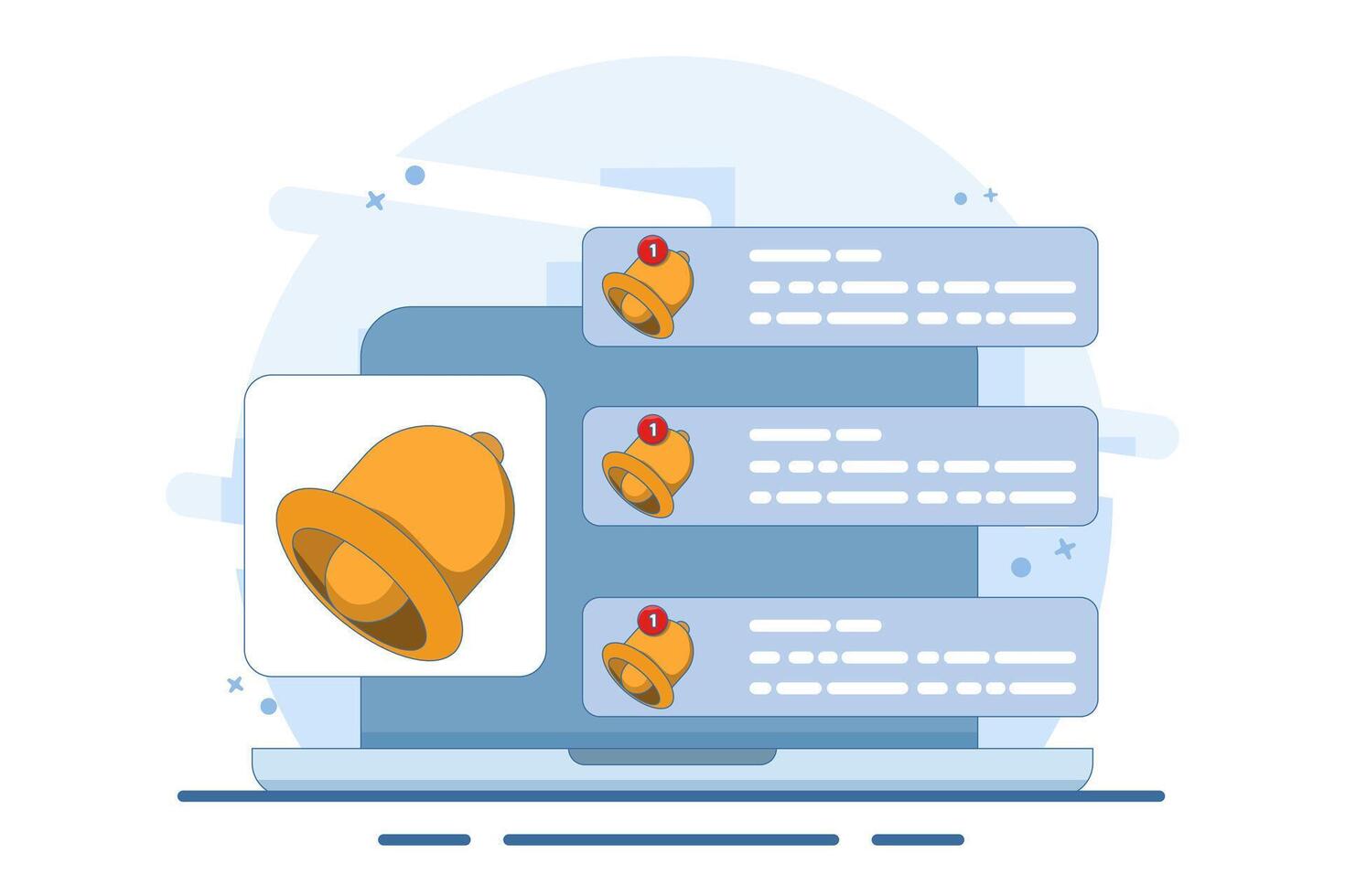 Notification concept. Bell ringing as pop-up reminder. get chat message notification on laptop. Modern flat cartoon style. illustration on white background. vector