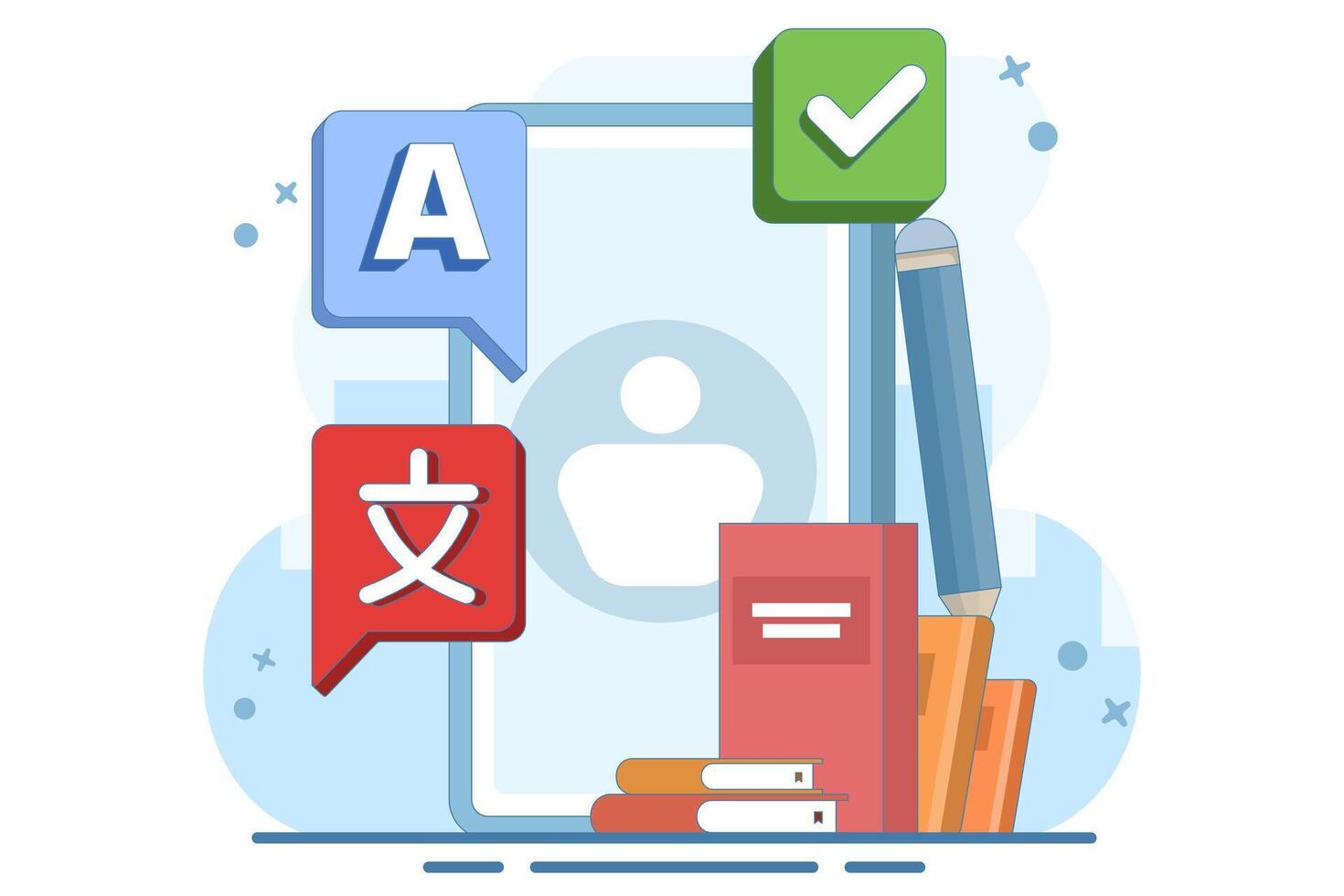 Modern online language learning classes, literal translation, language assistant, e-learning concept. Language courses for website and mobile app development. Flat illustration. vector