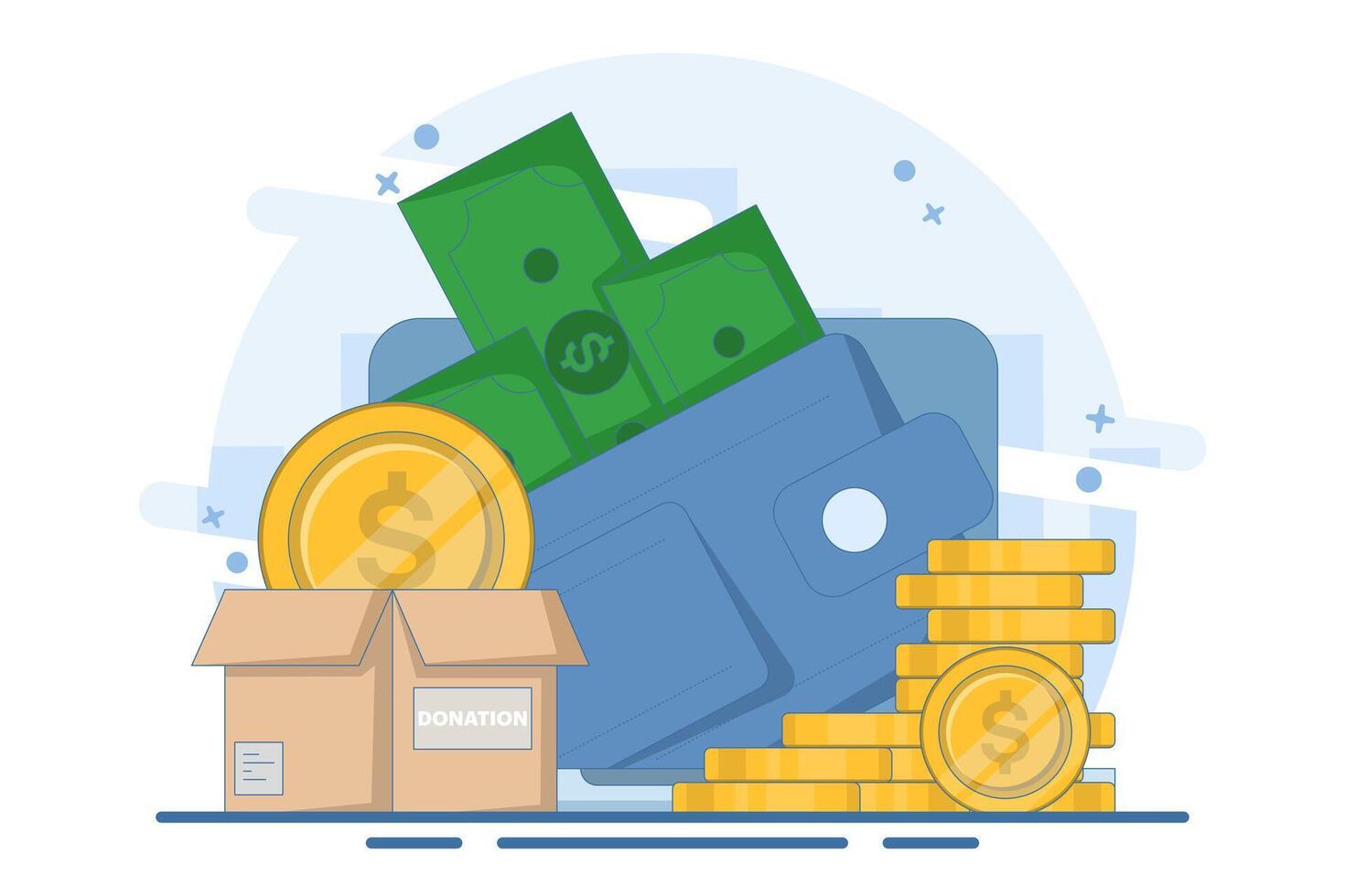 Charity Donation Concept, online donation with full attention to help and support others, giving money or volunteering, mobile social app concept to help others. flat illustration. vector