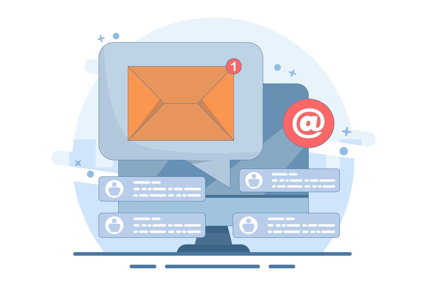 Email marketing concept, Online business strategy, Advertising, Email newsletter, sending messages, Marketing material concept for page, web, social media, infographics. Flat illustration. vector