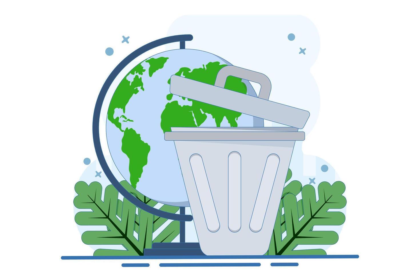 zero waste, recycling, save the world, no plastic, sustainable, trash and waste, planet earth pollution awareness international zero waste day. flat illustration. vector