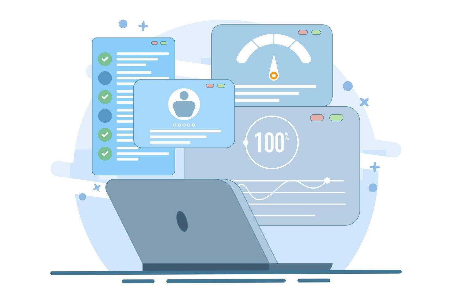 Flat illustration concept of usability testing, Website testing, Software optimization process, checking application functionality. QA engineering, developers, Testers looking for bugs. vector