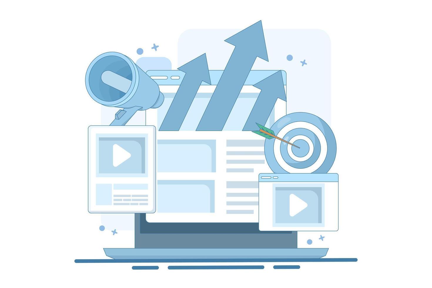 Website marketing concepts, SEO, analytics, Social media, marketing, Digital marketing strategy, Search marketing, Content marketing, promotion. vector