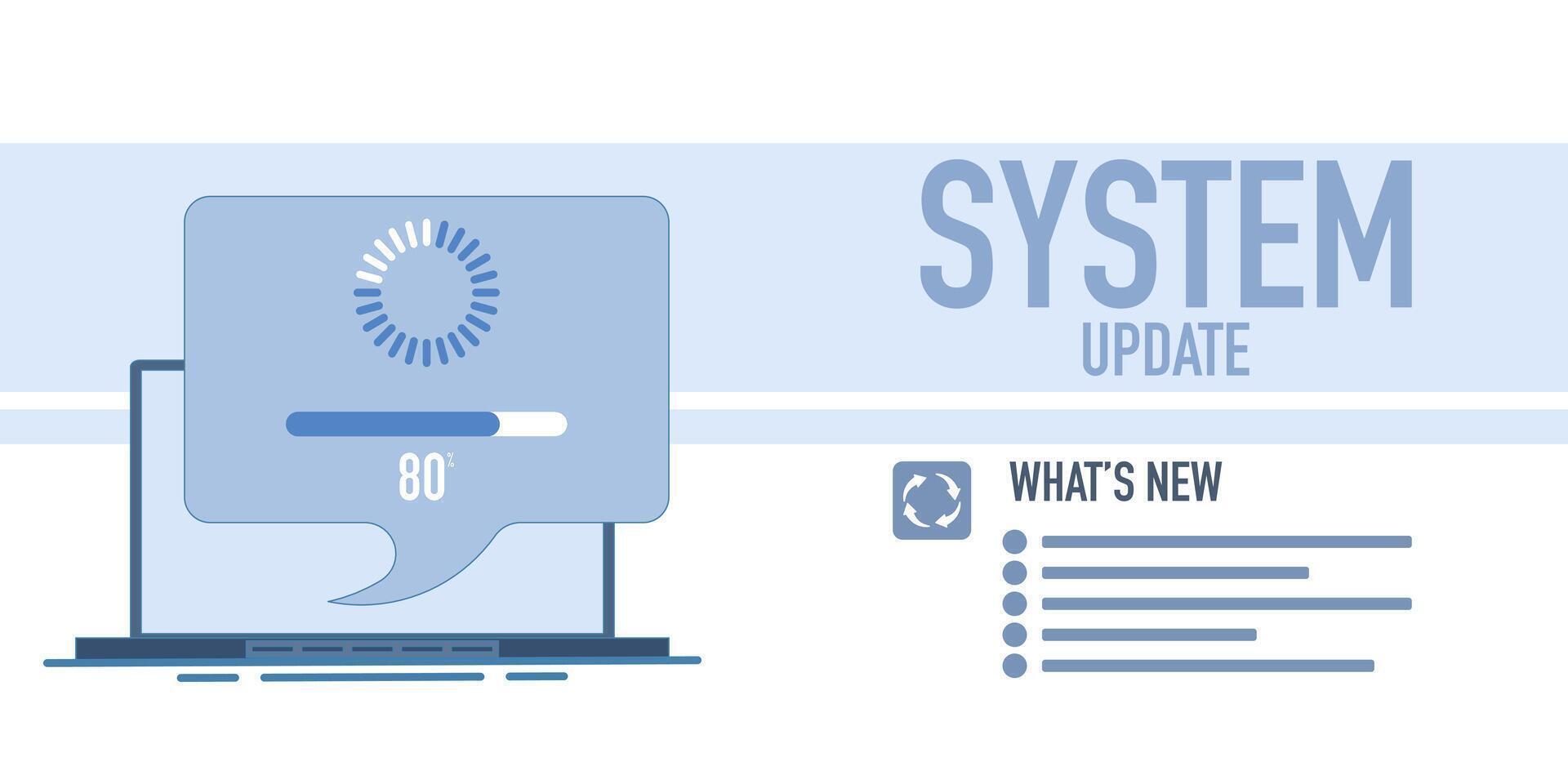 System update concept improves performance. Stability and security by fixing bugs and adding new features for smart phones. Application updates are downloaded from the cloud, illustration. vector