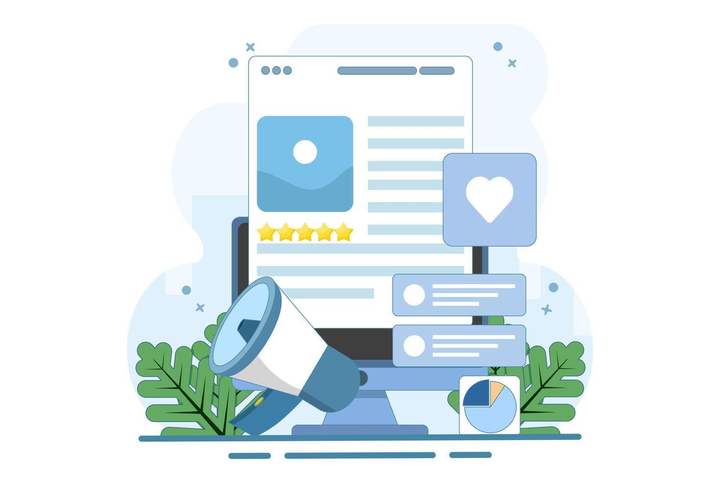 Content marketing concept, Branded content promotion, Share content on social media, Post content on social media, Digital marketing strategy, illustration background with icons. vector