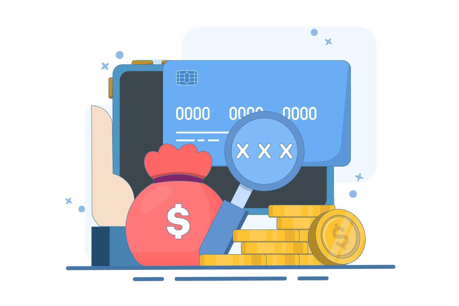 Security code financial concept, Smart phone with payment card, online payment with protection, security for online shopping, digital marketing. payment card with gold coin. vector