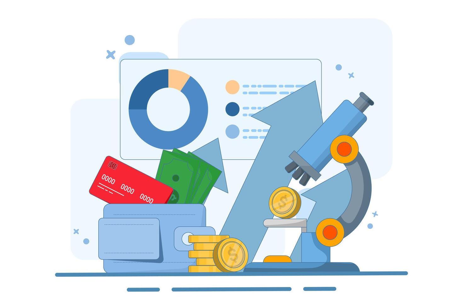 Financial analyst or consultant concept. Business strategy. Analyzing statistical or financial information. Making financial operations. Financial studies, forecasts and risk assessments. vector